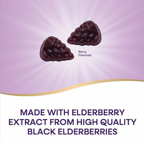 Elderberry flavored gummies with elderberry extract.